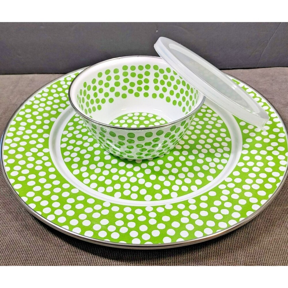NEW Golden Rabbit Charger Plate 12.5" & Bowl/Lid 6" Malibu Dots by Nancy Green